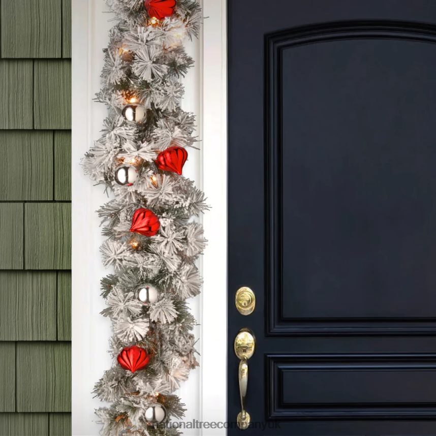 Greenery | National Tree Company Pre-Lit Artificial Christmas Garland Green Glittery Bristle Pine White Lights Decorated With Frosted Branches Ball Ornaments Plug In Christmas Collection 9 Fee